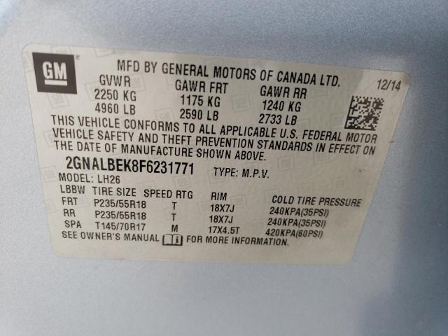 2GNALBEK8F6231771 | 2015 CHEVROLET EQUINOX LT