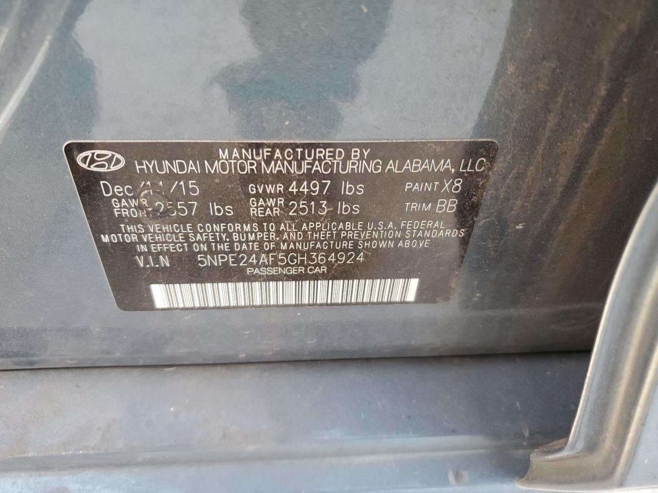 5NPE24AF5GH364924 2016 Hyundai Sonata Se