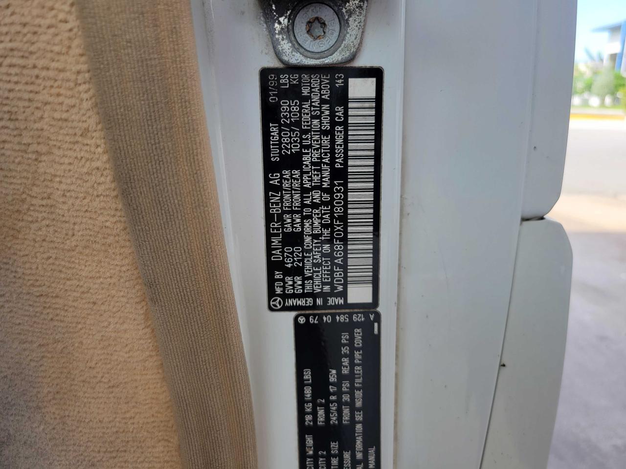 WDBFA68F0XF180931 1999 Mercedes-Benz Sl 500