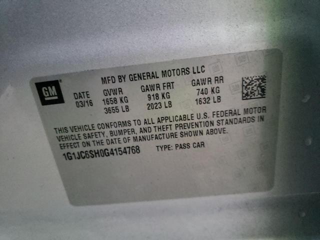 1G1JC6SH0G4154768 2016 Chevrolet Sonic Lt
