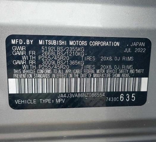 JA4J3VA86NZ086554 Mitsubishi Outlander Sel