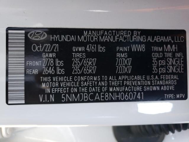 5NMJBCAE8NH060741 | 2022 HYUNDAI TUCSON SEL