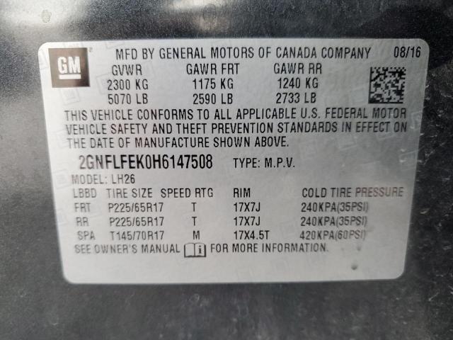 2GNFLFEK0H6147508 | 2017 CHEVROLET EQUINOX LT