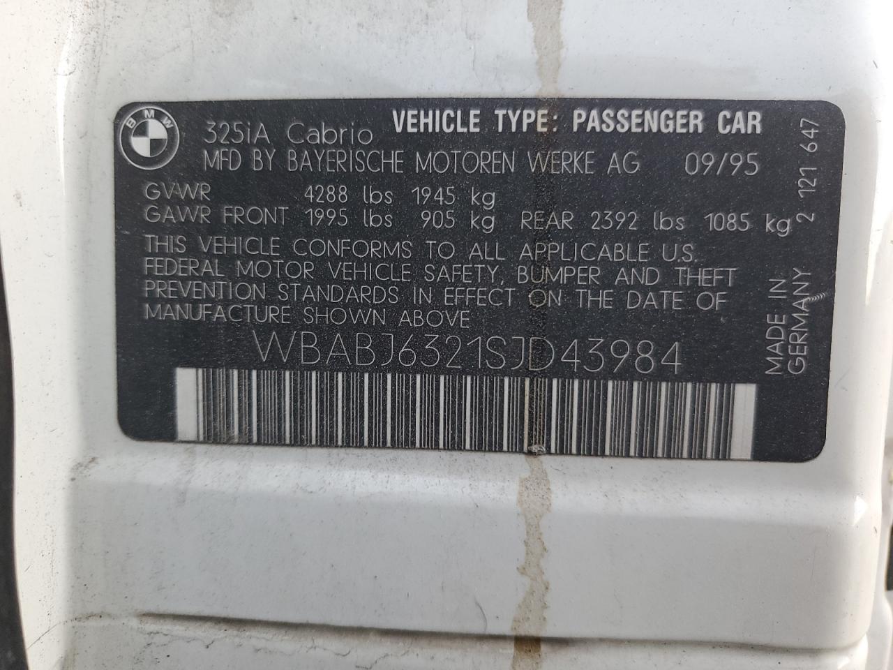 WBABJ6321SJD43984 1995 BMW 325 Ic Automatic