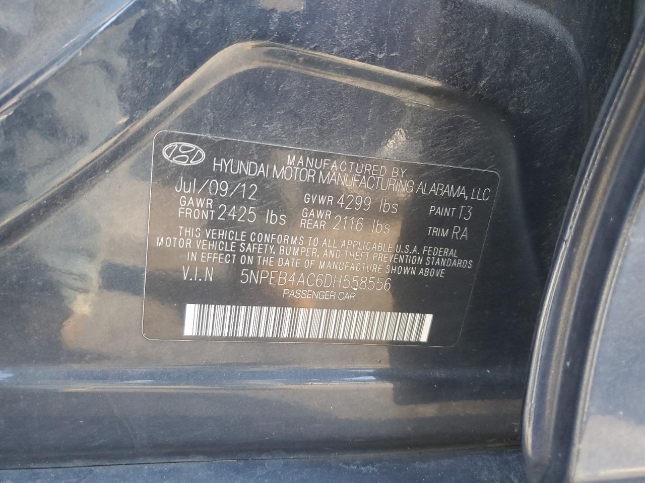 5NPEB4AC6DH558556 2013 Hyundai Sonata Gls