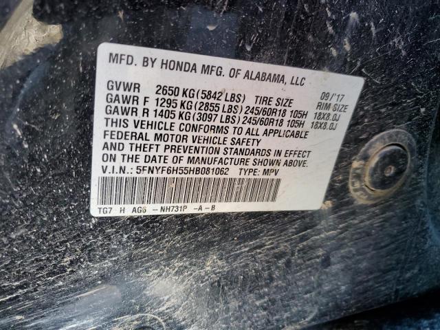 5fnyf6h55hb081062 - 2017 Honda pilot exl - #76639303