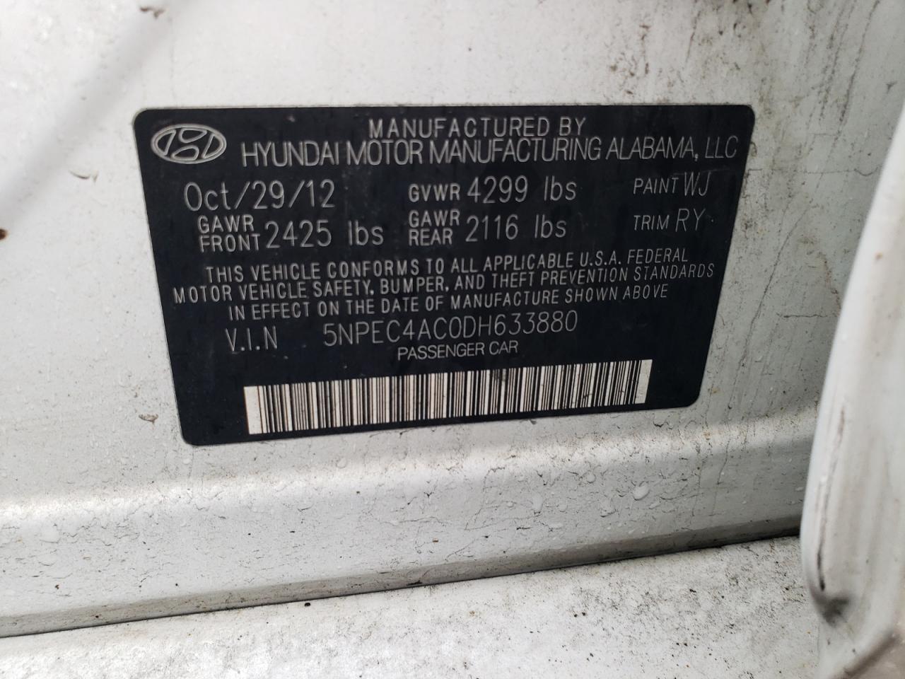 5NPEC4AC0DH633880 2013 Hyundai Sonata Se