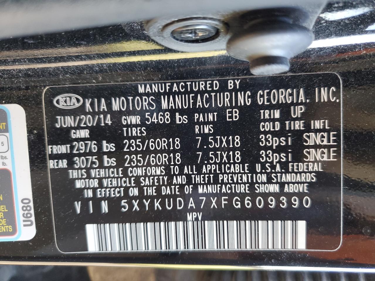 5XYKUDA7XFG609390 2015 Kia Sorento Ex 5XYKUDA7XFG609390 2015 Kia Sorento Ex