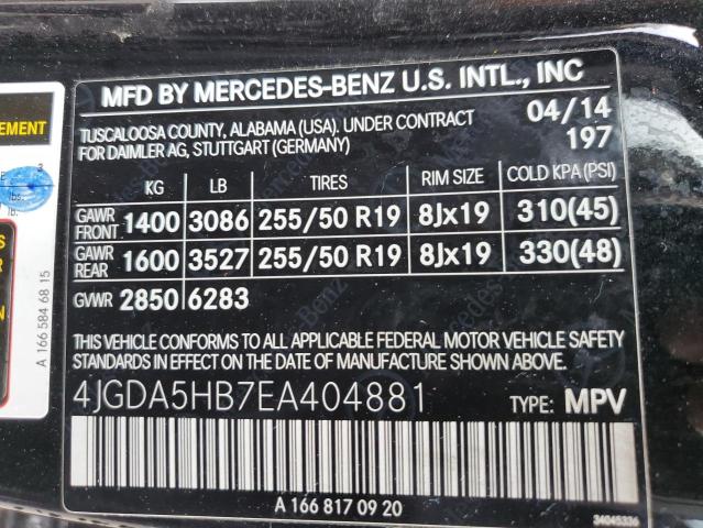 VIN 4JGDA5HB7EA404881 2014 Mercedes-Benz ML-Class, ... no.13