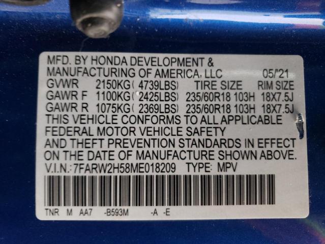 7FARW2H58ME018209 | 2021 HONDA CR-V EX