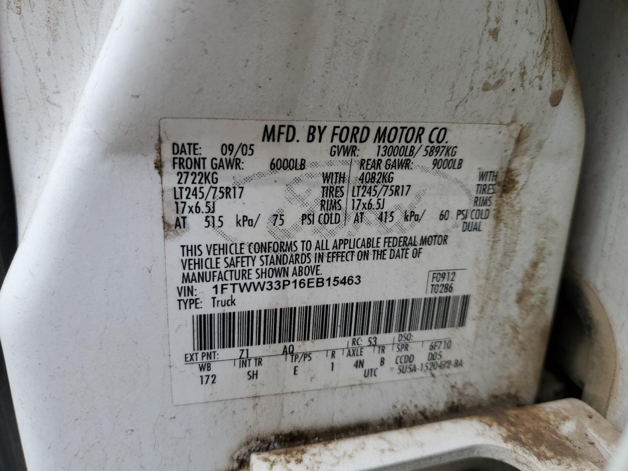 1FTWW33P16EB15463 2006 Ford F350 Super Duty 1FTWW33P16EB15463 2006 Ford F350 Super Duty