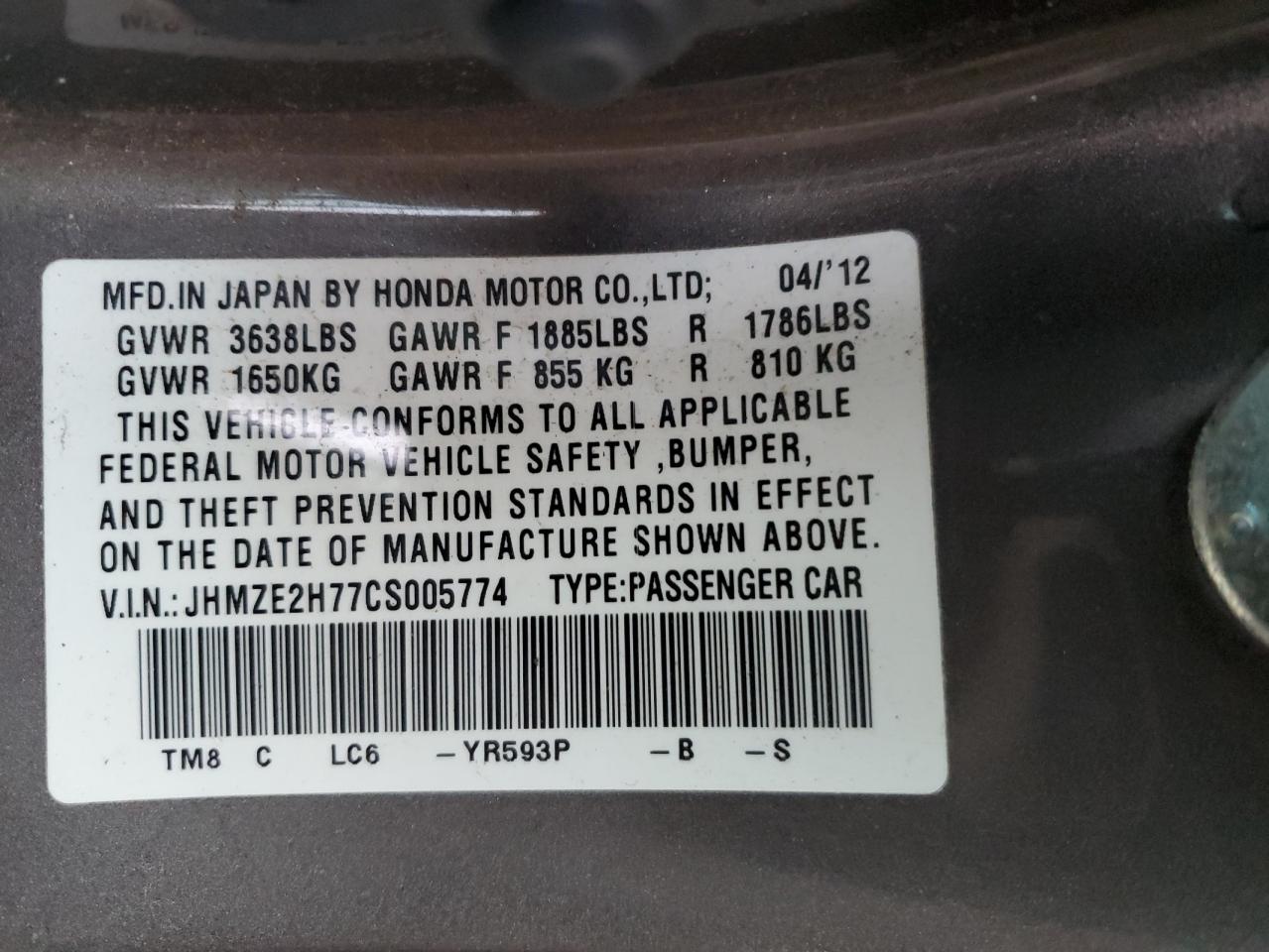 JHMZE2H77CS005774 2012 Honda Insight Ex