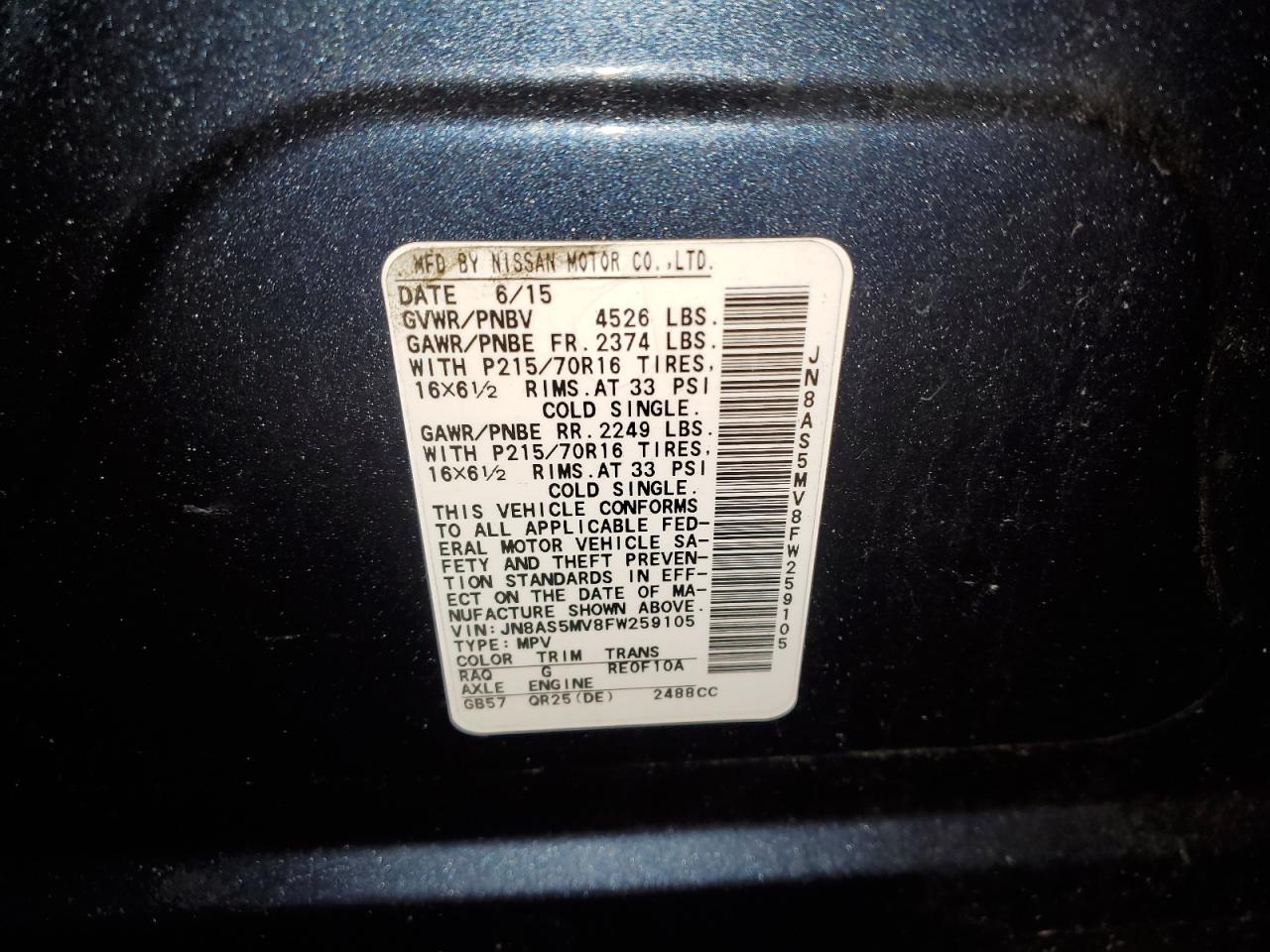 JN8AS5MV8FW259105 2015 Nissan Rogue Select S JN8AS5MV8FW259105 2015 Nissan Rogue Select S