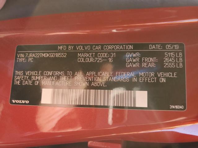 2019 VOLVO S60 T6 R-D - 7JRA22TM0KG018552