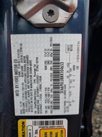3FA6P0LU8KR104653 Ford FUSION SE