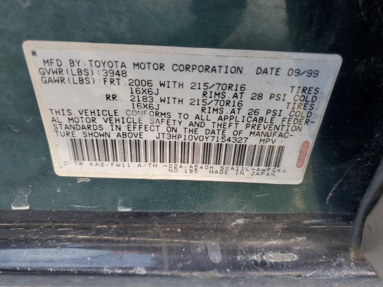 JT3HP10V0Y7154327 2000 Toyota Rav4