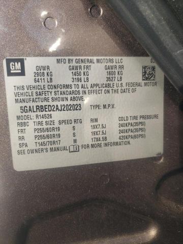 2010 Buick Enclave Cxl VIN: 5GALRBED2AJ202023 Lot: 75844923