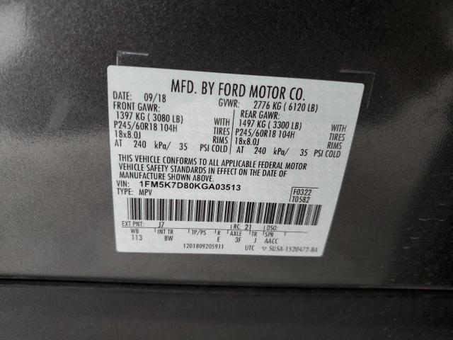 1FM5K7D80KGA03513 | 2019 FORD EXPLORER X