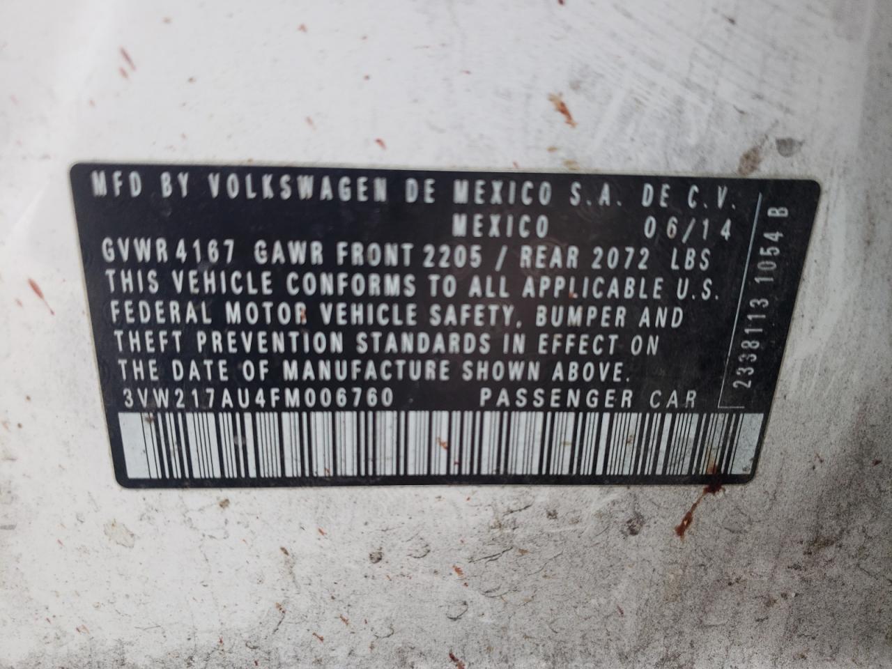 3vw217au4fm006760 3VW217AU4FM006760 2015 Volkswagen Golf