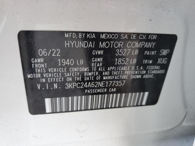 3KPC24A62NE177357 | 2022 HYUNDAI ACCENT SE