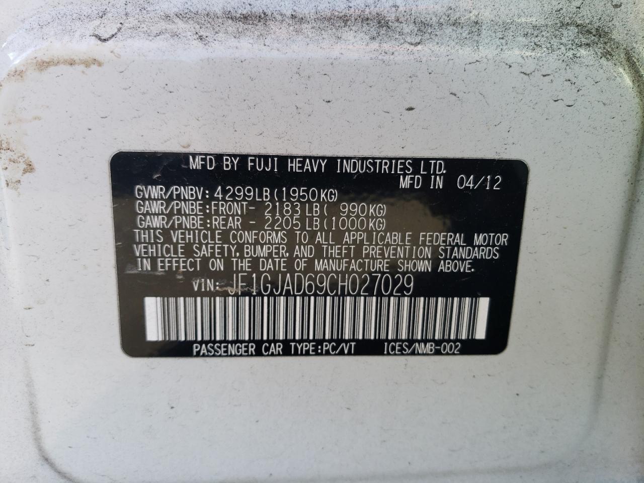 jf1gjad69ch027029 JF1GJAD69CH027029 2012 Subaru Impreza Premium