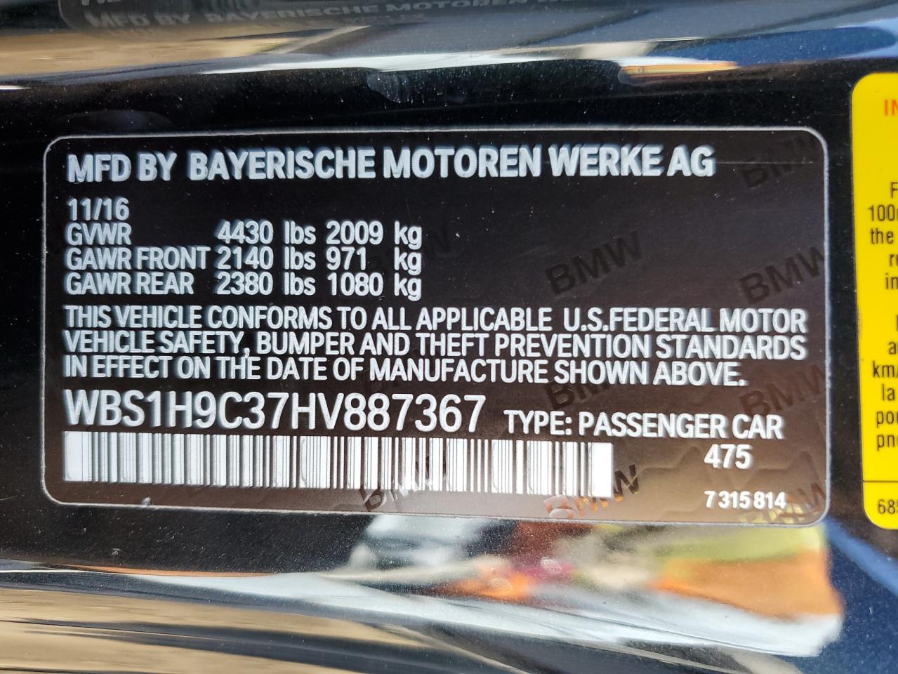 WBS1H9C37HV887367 2017 BMW M2