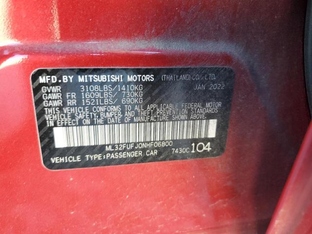  MITSUBISHI MIRAGE 2022 Червоний