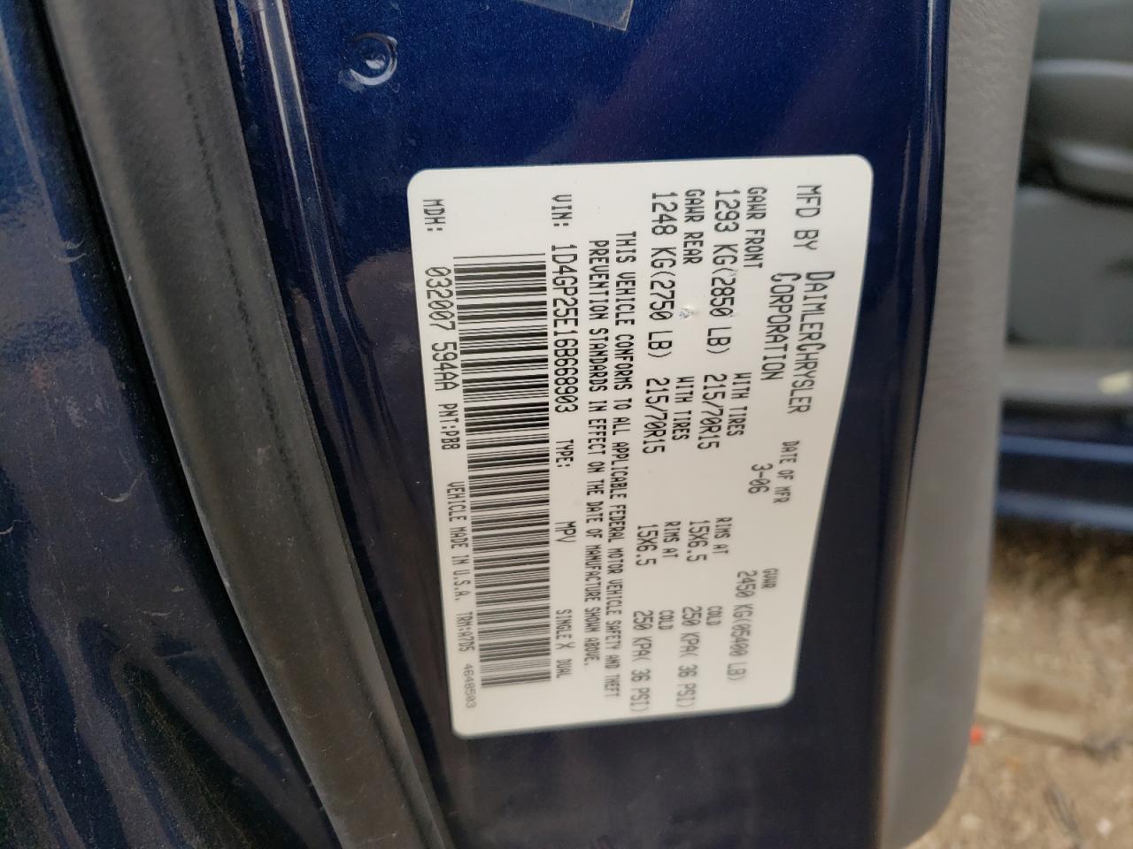 1D4GP25E16B668903 2006 Dodge Caravan Se