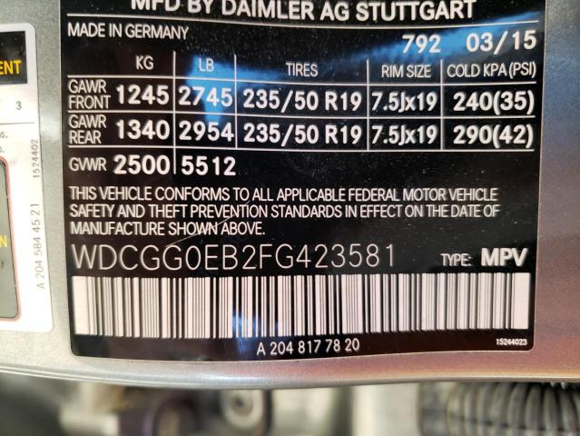 WDCGG0EB2FG423581 Mercedes-Benz Glk 250 Bluetec