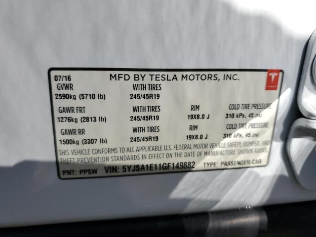 5YJSA1E11GF149882 | 2016 TESLA MODEL S