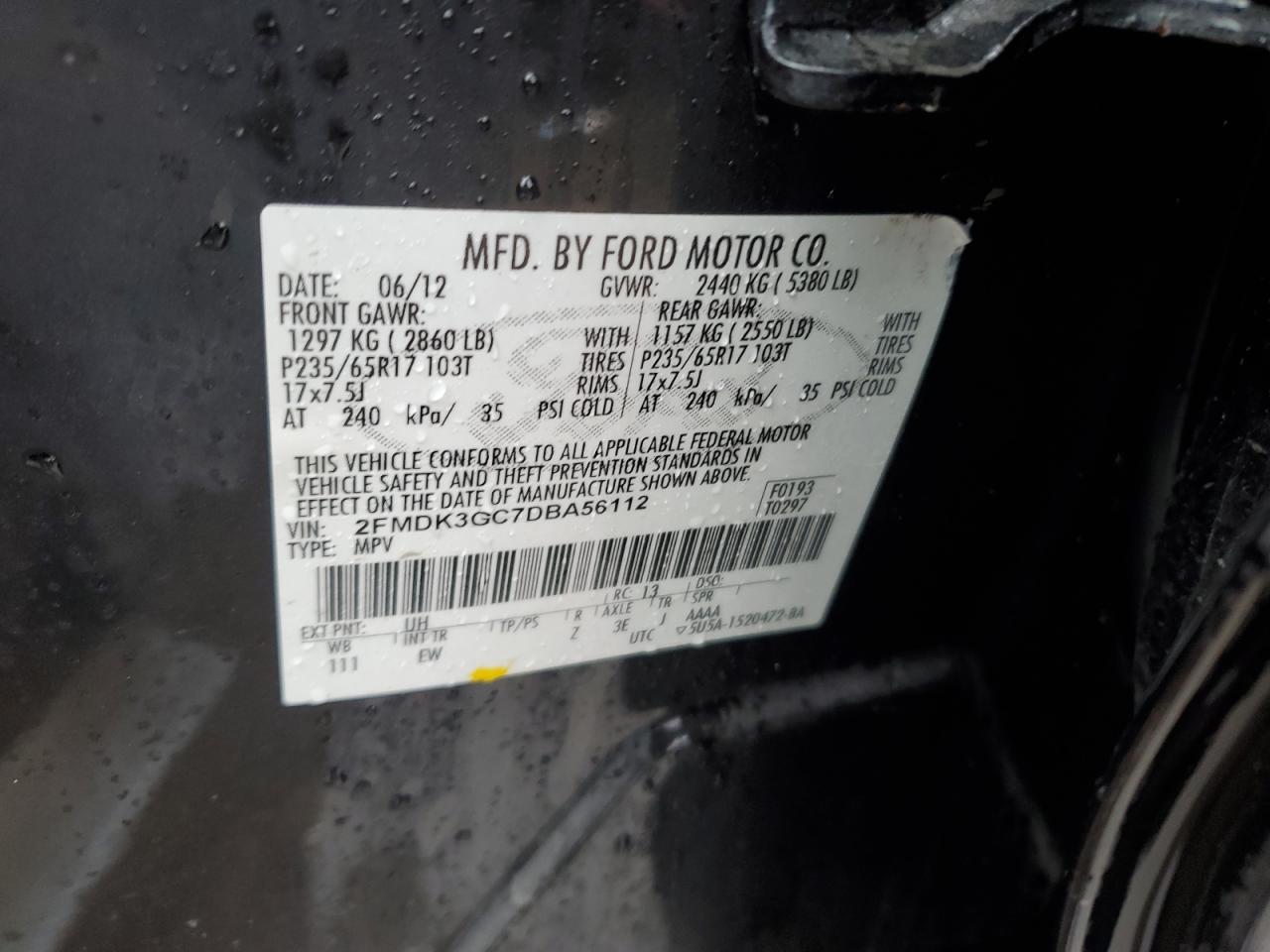 2FMDK3GC7DBA56112 2013 Ford Edge Se