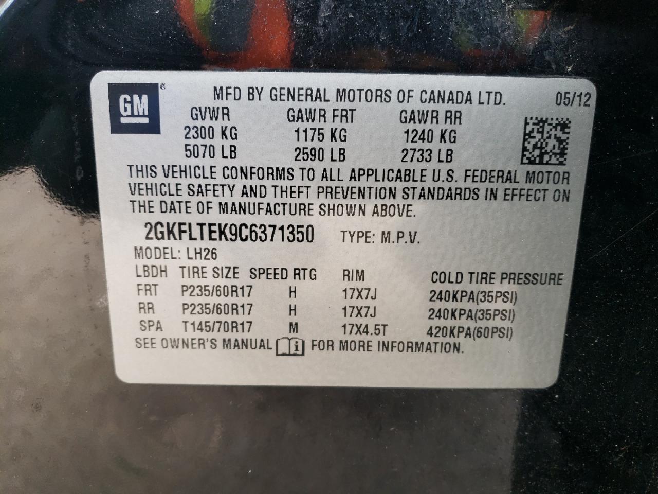 2GKFLTEK9C6371350 2012 GMC Terrain Sle