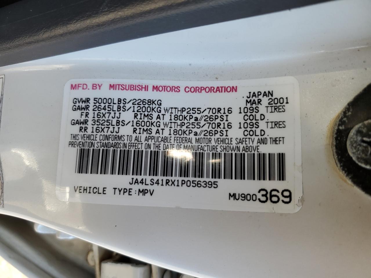 JA4LS41RX1P056395 2001 Mitsubishi Montero Sport Limited