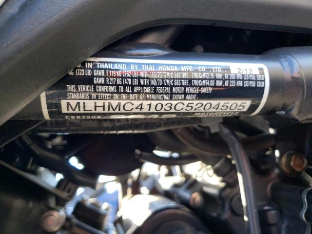 2012 HONDA CBR250 R MLHMC4103C5204505