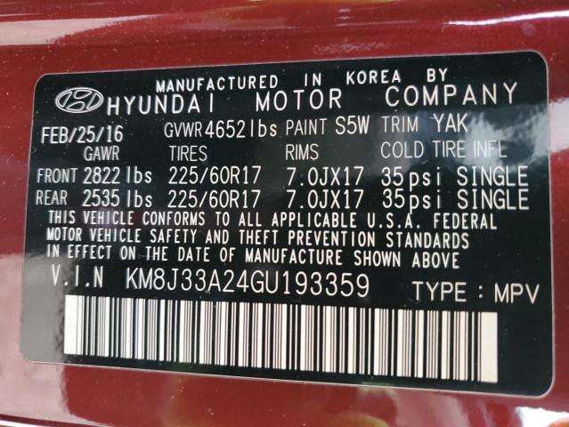 2016 HYUNDAI TUCSON LIM - KM8J33A24GU193359
