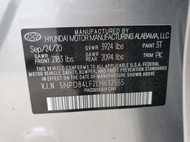 5NPD84LF2LH632555 | 2020 Hyundai elantra sel