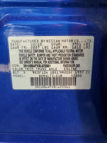 2011 Nissan Sentra 2.0 VIN: 3N1AB6APXBL625561 Lot: 75176453