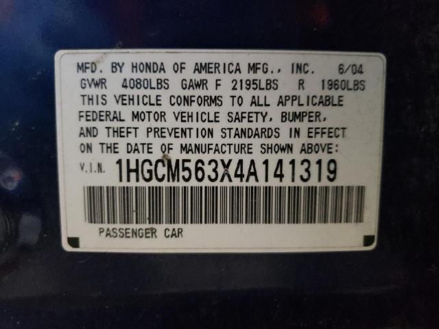 2004 Honda Accord Lx VIN: 1HGCM563X4A141319 Lot: 57615564