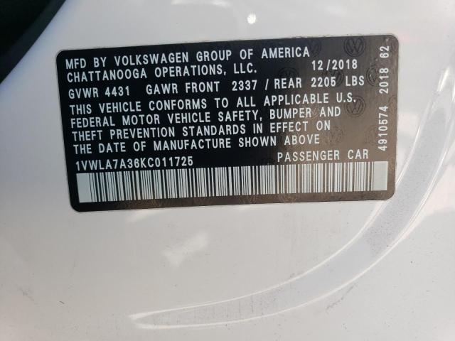 2019 VOLKSWAGEN PASSAT WOL - 1VWLA7A36KC011725