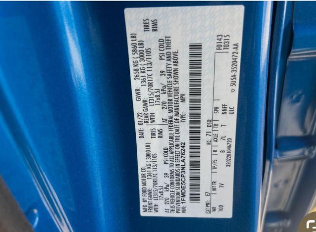 1FMDE5CP3NLA76242 Ford Bronco Base
