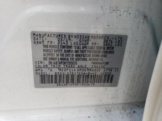 3N1AB7AP0KY355670 | 2019 Nissan sentra s