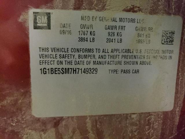 2017 CHEVROLET CRUZE LT - 1G1BE5SM7H7149329