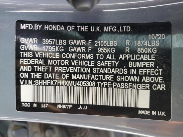 SHHFK7H4XMU405308 Honda Civic Sport