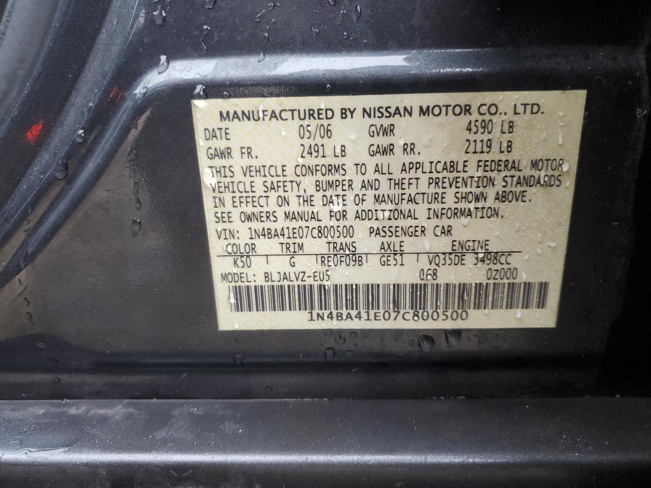 1N4BA41E07C800500 2007 Nissan Maxima Se