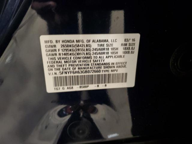 5FNYF6H63GB072660 Honda PILOT EXL