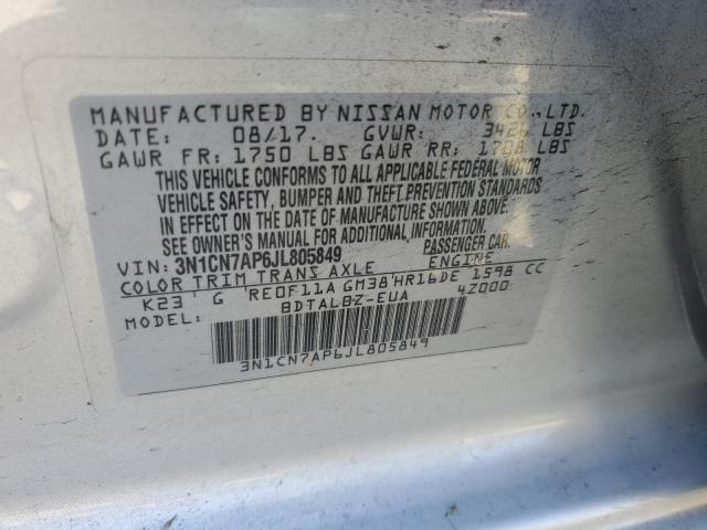 3N1CN7AP6JL805849 | 2018 NISSAN VERSA S