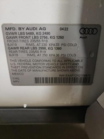 WA1EAAFY2N2106476 2022 AUDI Q5, photo no. 13