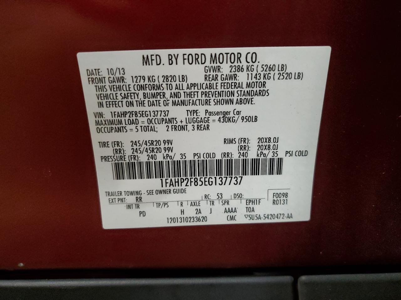 2014 Ford Taurus Limited vin: 1FAHP2F85EG137737