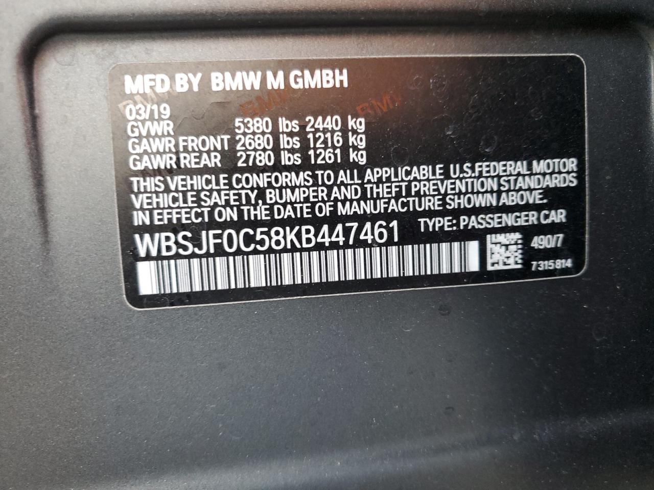 WBSJF0C58KB447461 2019 BMW M5