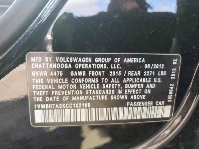 2012 Volkswagen Passat Se VIN: 1VWBH7A3XCC102165 Lot: 76934063